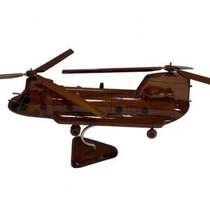 Handcrafted Mahogany Wood Model CH-47 Chinook Military Helicopter